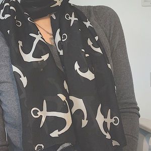 Silky navy anchors scarf. Nautical scarf.
